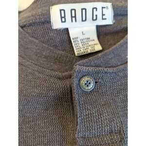 Thermal Henley Waffle Knit Top Men L Brown Made Switzerland BADGE Hiker Camper